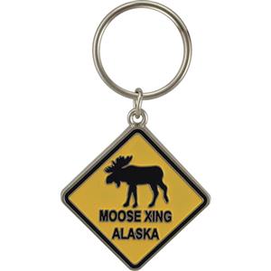 Alaska Moose Xing Metal Key Chain