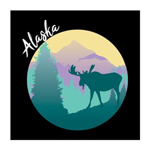 T-Shirt, Ladies Alaska Pastel Moose- Black (XL)