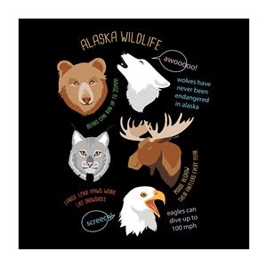 T-Shirt, Youth Alaska Wildlife- Black (XS)