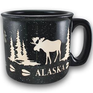 Etched Moose Speckled Camp Mug