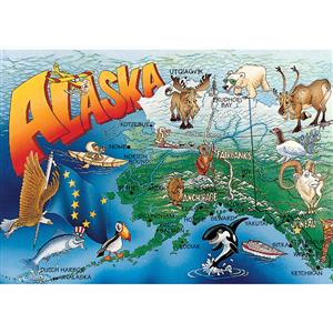 AK Map Comic Horizontal Alaska Post Card-50 Pack