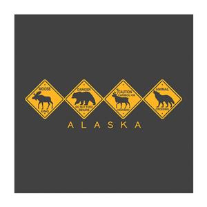 T-Shirt, Adult Alaska Highway Signs- Charcoal Grey (XL)