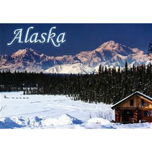 Dogsled and Cabin Horizontal Alaska Post Card-50 Pack