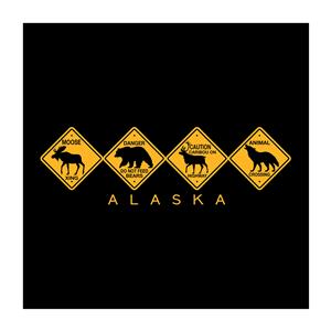T-Shirt, Adult Alaska Highway Signs- Black (XL)