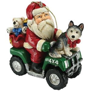 Polystone Ornament, ATV Santa Husky