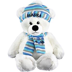 13" Plush Polar Bear w/Striped Hat & Scarf