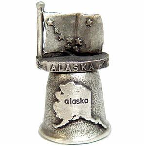 THIMBLE, PEWTER ALASKA MAP & FLAG