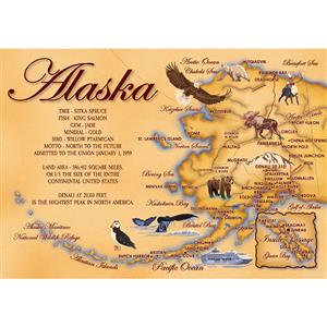 Alaska Map Horizontal Alaska Post Card-50 Pack
