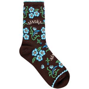 Blue Forget-Me-Nots Brown Ladies Sock