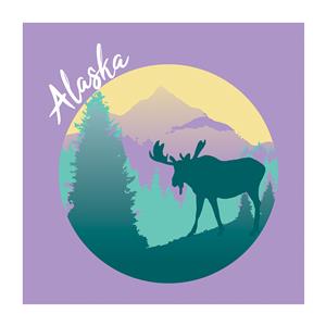 T-Shirt, Ladies Alaska Pastel Moose- Lavender (MD)