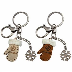 Faux Leather Mitten Dangle Key Chain- 2 assorted colors